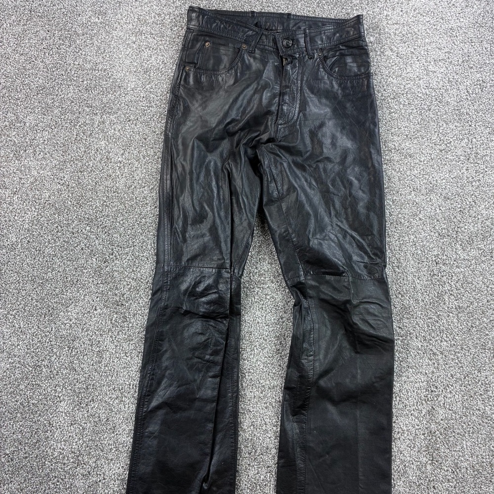 Vintage Leather Loft Pants Mens 28 Black Leather Biker Rocker Moto Straight